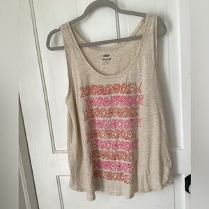 Old Navy Women's Tan and Pink Geometric Tank Top